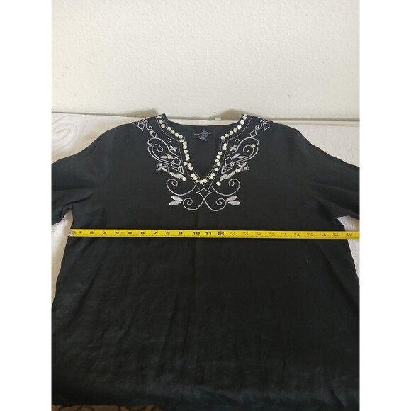 Morgan Cole Womens Blouse Tunic Black Embroidery‎ Sequin V-neck Size XL - Picture 9 of 13